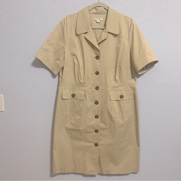 Pendleton Khaki Button Up Short Sleeve Shift Dress Plus Size - Picture 1 of 7
